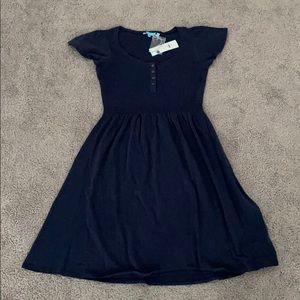 Navy jersey knit knee length dress